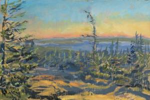 Cadillac Mountain Sunrise 6:30 am, oil on panel, 6" x 9"